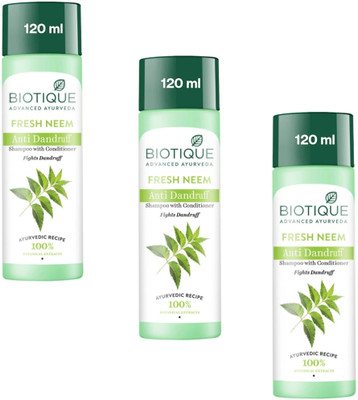 BIOTIQUE Fresh Neem Anti Dandruff Shampoo - 120ml (Pack of 3)(360 ml)