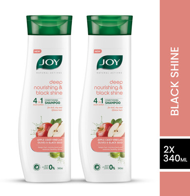 Joy Natural Actives Deep Nourishing & Black Shine 4 in 1 Multi Action Conditioning Shampoo for Dull Hair | With Apple Cider Vinegar, Amla, Back Seed & Olive Oil | Hair Conditioning Shampoo ( Pack of 2 X 340ml )(680 ml) Joy Natural Actives Deep Nourishing & Black Shine 4 in 1 Multi Action Conditioning Shampoo for Dull Hair | With Apple Cider Vinegar, Amla, Back Seed & Olive Oil | Hair Conditioning Shampoo ( Pack of 2 X 340ml )(680 ml)