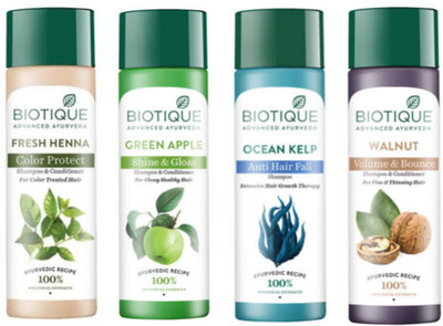 BIOTIQUE Shampoo Combo - Fresh Henna & Green Apple & Ocean Kelp& Walnut 120 ml Each(480 ml)