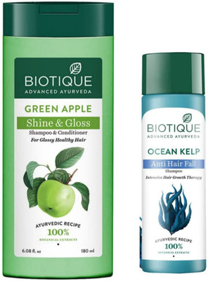 BIOTIQUE Shampoo - Green Apple Shine & Gloss 180ml & Ocean Kelp 120ml (Pack of 2)(300 ml)