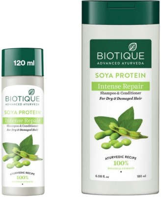 BIOTIQUE Shampoo - Soya Protein - 120ml & Soya Protein - 180ml (Pack of 2)(300 ml)