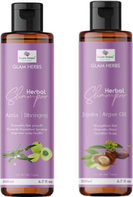 GLAM HERBS Amla Bhringraj Shampoo 200ml & Jojoba Argan Shampoo 200ml For Dry Frizzy Hair(400 ml)