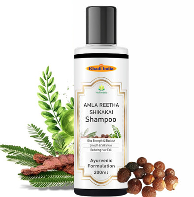 vedimatic Khadi Herbal Ayurvedic Amla Reetha Shikakai Shampoo for Strong Hair(200 ml)