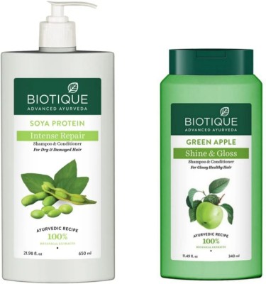 BIOTIQUE Shampoo Combo – Soya Protein 650 ML & Green Apple 340 ML  (990 ml)