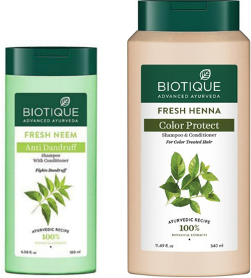 BIOTIQUE Fresh Heena 340Ml & Fresh Neem 180Ml Shampoo (Pack Of 2)(520 ml)