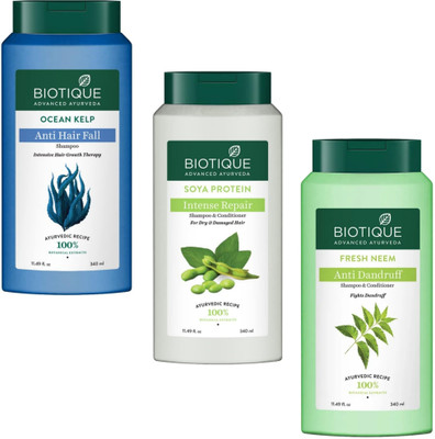 BIOTIQUE Fresh Neem & Soya Protein & Ocean Kelp Shampoo 340Ml (Pack Of 3)(1020 ml)