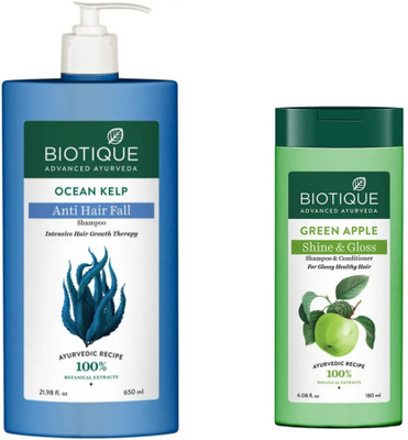 BIOTIQUE Shampoo Combo – Ocean Kelp 650 ML & Green Apple 180 ML (830 ml)
