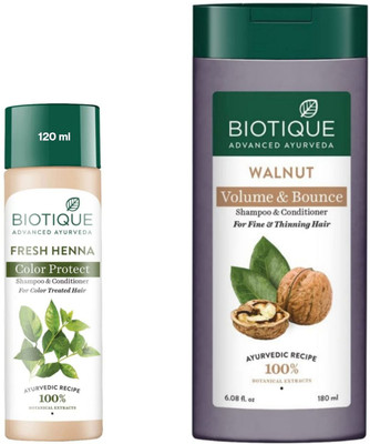 BIOTIQUE Fresh Henna Shampoo 120 ML & Walnut Shampoo 180 ML(300 ml)
