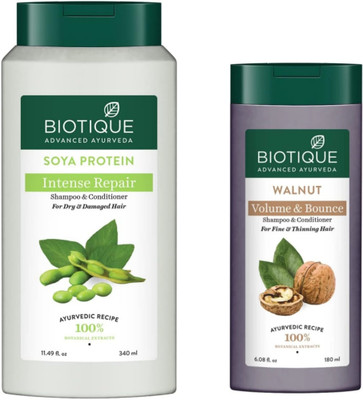 BIOTIQUE Soya Protein Shampoo 340 ML & Walnut Shampoo 180 ML(520 ml)