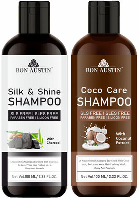Bon Austin Silk & Shine Shampoo With Charcoal & Coco Care Shampoo Combo Pack 2 of 100ML(200 ml)