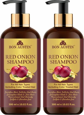 Bon Austin Red Onion Herbal Shampoo Strengthen Weak & Thin Hair Pack of 2 of 300ML(600 ml)