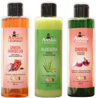 ANSHiV AYURVEDA Onion Shampoo , Onion Natural Oil And Aloevera Conditioner - Combo Of 3(3 Items in the set)