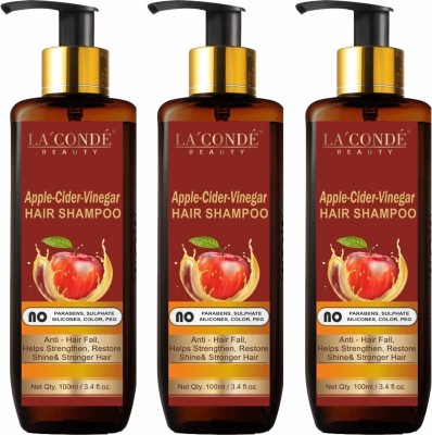 La'Conde Natural Apple Cider Vinegar Hair Shampoo - For Hair Growth Combo Pack of 3 Bottles of 100 ml (300 ml )(300 ml)