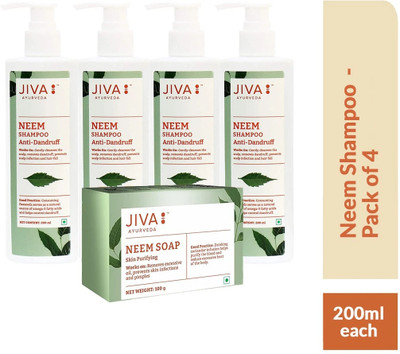 JIVA Neem Shampoo - 200ml (Pack of 4) with Neem Soap for Nourishing Skin - 100 gms | Ayurvedic Anti-Dandruff For (200 ml)(200 ml)