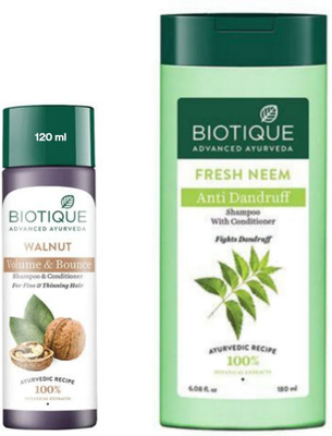 BIOTIQUE Fresh Neem Shampoo 180Ml & Walnut Shampoo 120Ml (Set of 2)(300 ml)