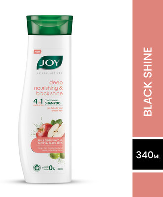 Joy Natural Actives Deep Nourishing & Black Shine 4 in 1 Multi Action Conditioning Shampoo for Dull Hair | With Apple Cider Vinegar, Amla, Back Seed & Olive Oil | Hair Conditioning Shampoo(340 ml)