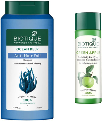 BIOTIQUE Ocean Kelp 340ml Shampoo & Green Apple 120ml Shampoo(460 ml)