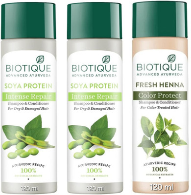 BIOTIQUE Shampoo 120 ML - Soya Protein Qty-2 & Fresh Henna Qty-1(360 ml)