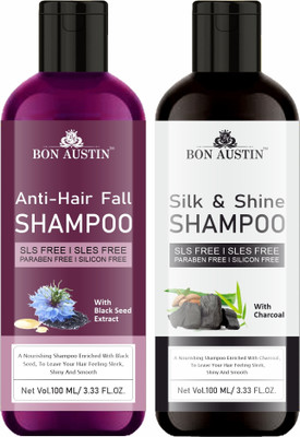 Bon Austin Anti-Hairfall Shampoo with Blackseed & Silk Shine Shampoo Combo Pack 2 of 100ML(200 ml)
