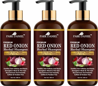 PARK DANIEL Premium Red Onion Herbal Shampoo For Anti-Dandruff Pack of 3 of 300 ml (900 ml)(900 ml)