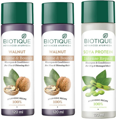 BIOTIQUE Shampoo 120 ML - Walnut Qty-2 & Soya Protein Qty-1(360 ml)