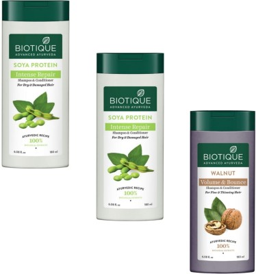 BIOTIQUE Shampoo 180ml - Soya Protein Colour Protect -2pcs & Walnut (Pack of 3)(540 ml)