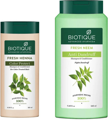 BIOTIQUE Fresh Neem 340Ml & Fresh Heena 180Ml Shampoo (Pack Of 2)(520 ml)