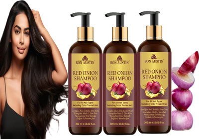 Bon Austin Red ONION SHAMPOO with Onion for Hair Growth & Hair Fall Control 300 ML Pack 3(900 ml)