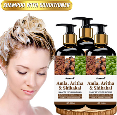 Sonavi Amla Aritha Shikakai Shampoo with Conditioiner for Hair Smoothness(600 ml)