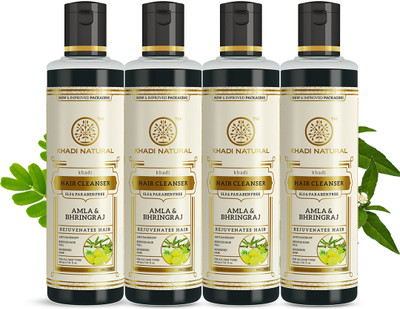 KHADI NATURAL Amla & Bhringraj Cleanser/Shampoo - SLS & Paraben Free (Pack of 4)(840 ml)