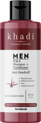 AMRITANSH Khadi MEN 2-in-1 Shampoo + Conditioner Anti-Dandruff with Hibiscus Keratin Zinc(210 ml)