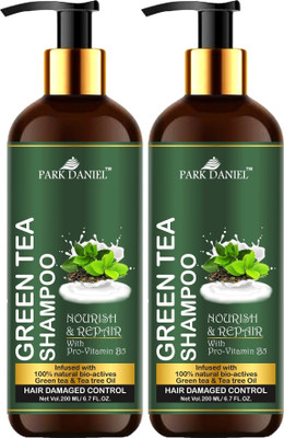 PARK DANIEL Premium Green tea Shampoo -For Damage Hair Control Combo Pack 2 Bottle of 200 ml(400 ml)(400 ml)