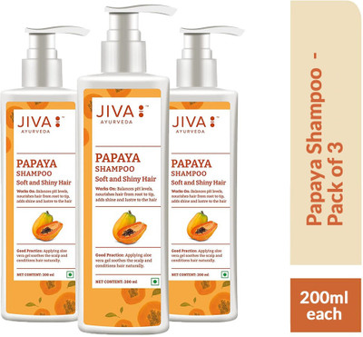 JIVA AYURVEDA Papaya Shampoo - Scalp Cleansing Formula - 200 ml Each - Pack of 3(600 ml)