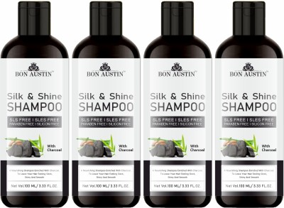 Bon Austin Silk & Shine Shampoo with Activated Charcoal Repair Dry Hair Pack of 4 of 100ML(400 ml)