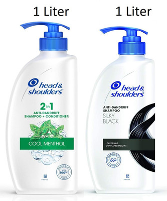 Head and Shoulders Cool Menthol 2 in 1 and Silky Black Anti Dandruff Shampoo(2 L)