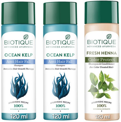 BIOTIQUE Shampoo 120 ML - Ocean Kelp Qty-2 & Fresh Henna Qty-1(360 ml)