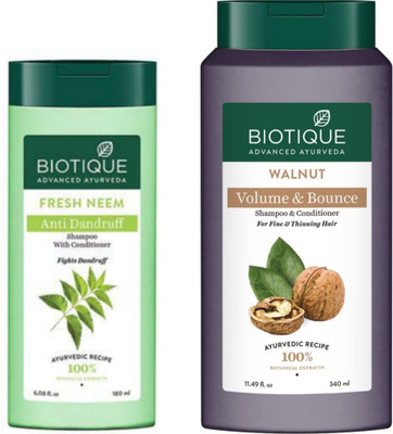 BIOTIQUE Walnut 340Ml & Fresh Neem 180Ml Shampoo (Pack Of 2)(520 ml)