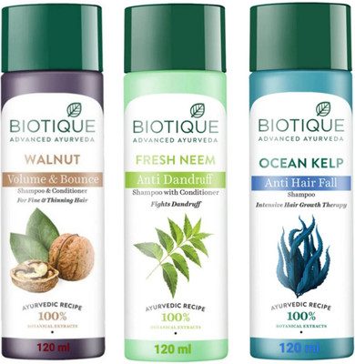 BIOTIQUE Shampoo 120 ML - Walnut , Neem & Ocean Kelp(360 ml)