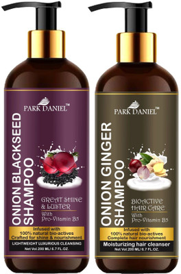 PARK DANIEL Premium Onion Blackseed Shampoo & Onion Ginger Shampoo Combo Pack Of 2 bottle of 200 ml(400 ml)(400 ml)