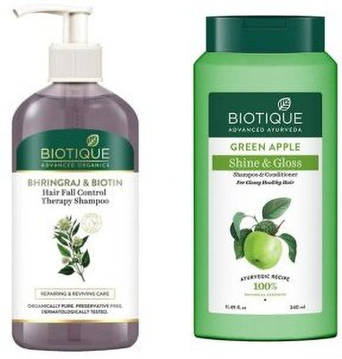 BIOTIQUE Shampoo - Bhringraj & Biotin -300ml & Green Apple -340ml (Pack of 2)(640 ml)