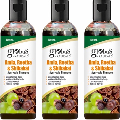 Globus Naturals Amla Reetha Shikakai Shampoo, Natural & Mild Hair Cleanser Set of 3, 100(300 ml)