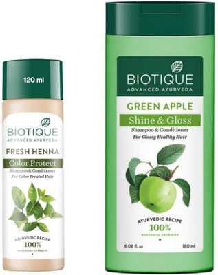 BIOTIQUE Shampoo - Fresh Henna - 120ml & Green Apple - 180ml (Pack of 2)(300 ml)