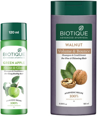 BIOTIQUE Shampoo - Green Apple - 120ml & Walnut - 180ml (Pack of 2)(300 ml)