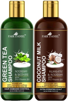 PARK DANIEL Premium Green Tea Shampoo & Coconut Milk Shampoo Combo Pack Of 2 bottle of 100 ml(200 ml)(200 ml)