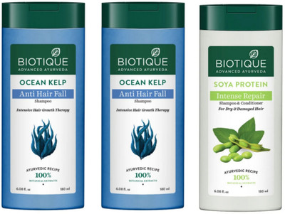 BIOTIQUE Shampoo 180 ML - Ocean Kelp Qty-2 & Soya Protein Qty-1(540 ml)