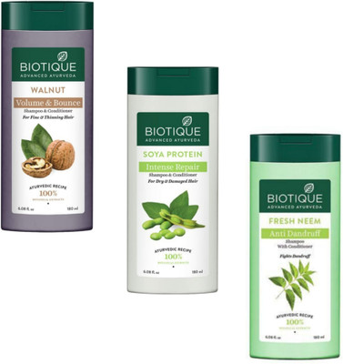 BIOTIQUE Fresh Neem & Soya Protein & Walnut Shampoo 180Ml (Pack Of 3)(540 ml)