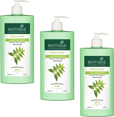 BIOTIQUE Fresh Neem Anti Dandruff Shampoo - 650ml (Pack of 3)(1950 ml)