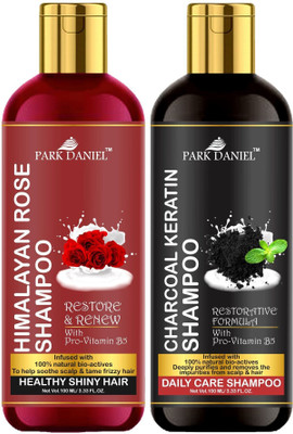PARK DANIEL Premium Rose Shampoo & Charcoal Keratin Shampoo Combo Pack Of 2 bottle of 100 ml(200 ml)(200 ml)