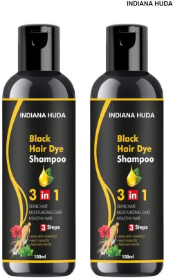 INDIANA HUDA 3-in-1 Herbal Black Hair Dye Twin Pack - 2x100ml Long-Lasting Color(200 ml)