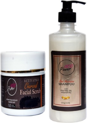 INDOPOWER BnN 260-ROOT ACTIVATOR SHAMPOO 500g. + ACTIVATED CHARCOAL FACIAL SCRUB 100g.(2 Items in the set)